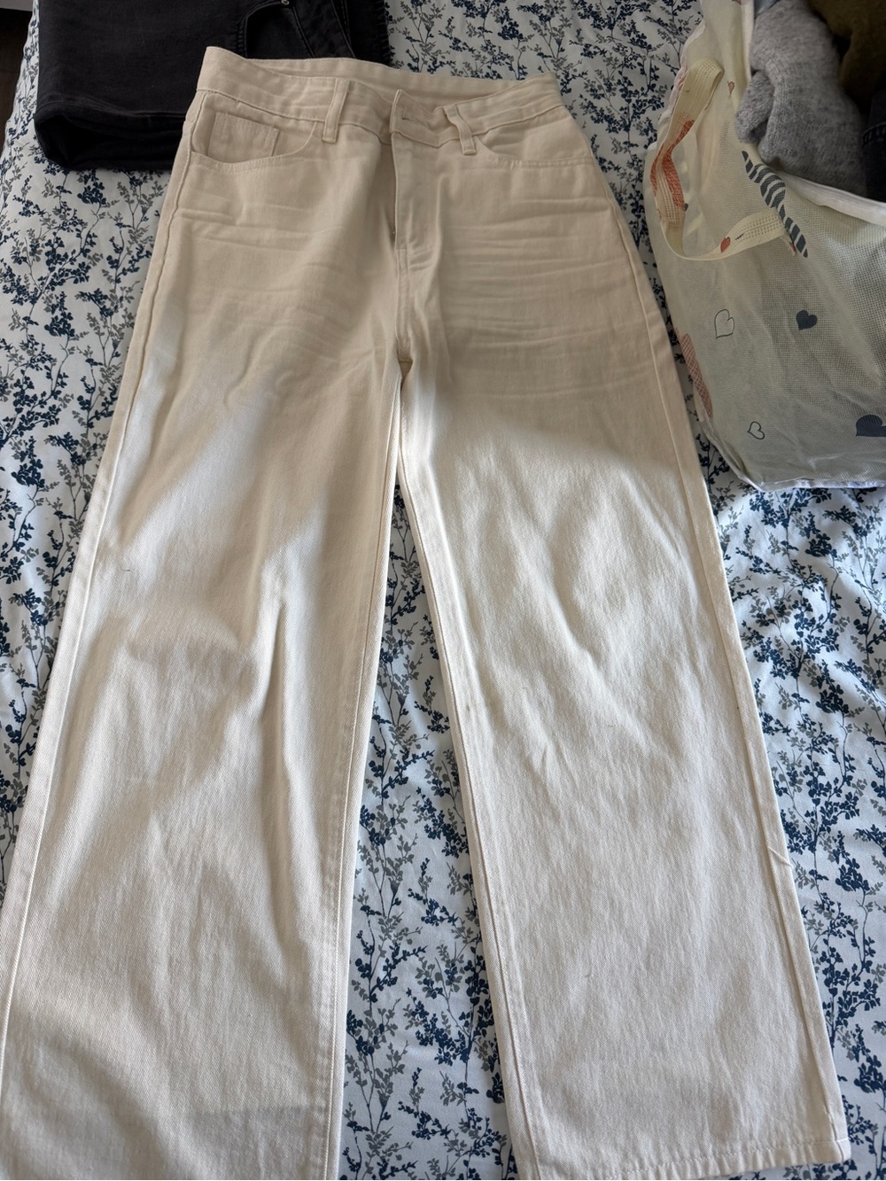 SHEIN Cream Wide Leg Jeans
